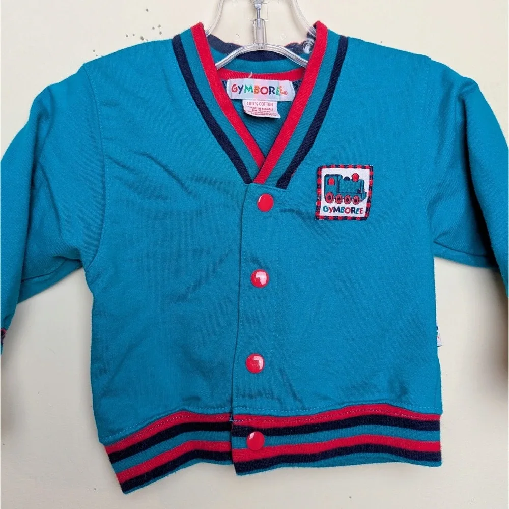 Vintage Gymboree Rainbow Tag Train Applique Cotton Cardigan Sweater Newborn